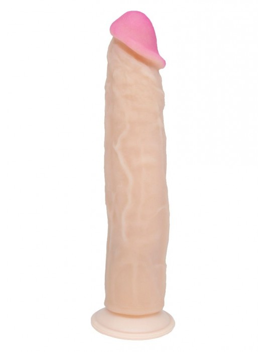 Телесный фаллоимитатор на присоске с большой головкой - 23 см. - LOVETOY (А-Полимер)