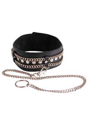 Чёрный ошейник с цепочками и поводком - Sitabella - купить с доставкой в Грозном