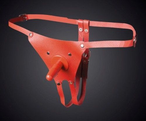 Красные кожаные универсальные трусики со штырьком для насадок - Sitabella - купить с доставкой в Грозном