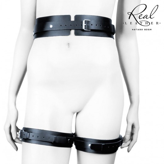 Черный кожаный пояс с гартерами - S-M - Notabu - купить с доставкой в Грозном