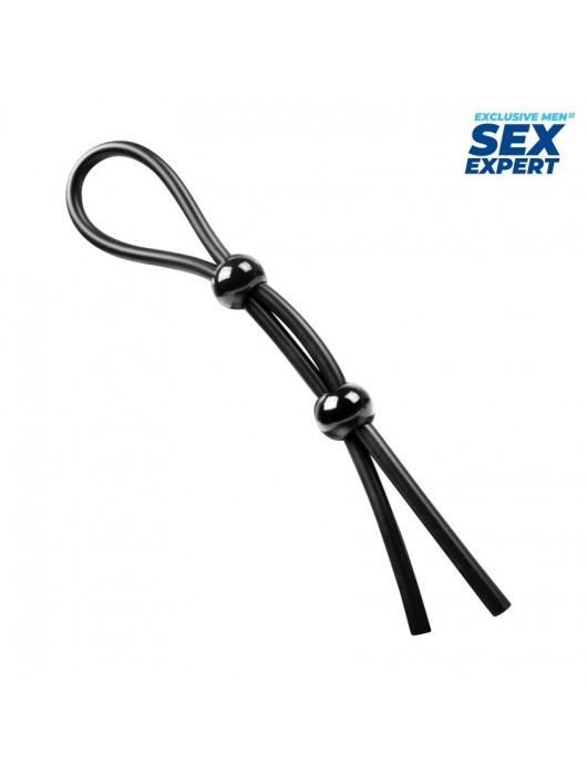 Черное силиконовое лассо с двумя шариками для утяжки - Sex Expert - в Грозном купить с доставкой