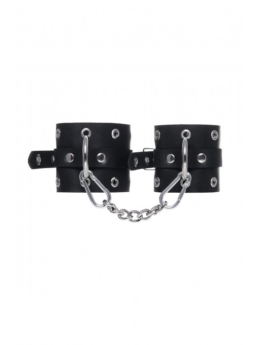 Черные кожаные однослойные наручники с люверсами - Pecado - купить с доставкой в Грозном