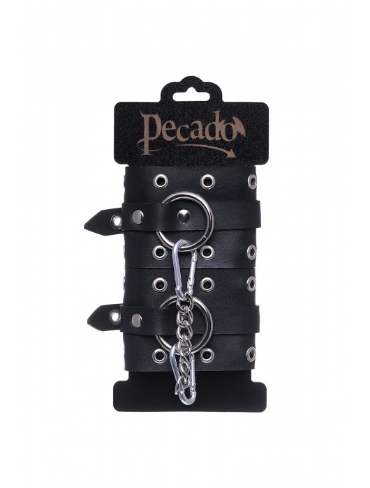 Черные кожаные однослойные наручники с люверсами - Pecado - купить с доставкой в Грозном