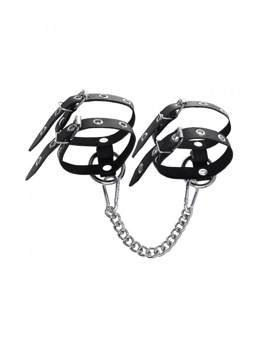Черные однослойные кожаные оковы из двух ремешков - Pecado - купить с доставкой в Грозном
