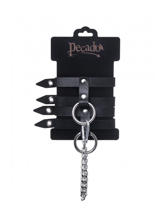 Черные однослойные кожаные оковы из двух ремешков - Pecado - купить с доставкой в Грозном