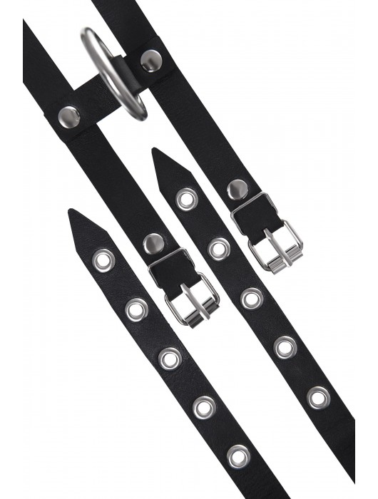 Черные однослойные кожаные оковы из двух ремешков - Pecado - купить с доставкой в Грозном