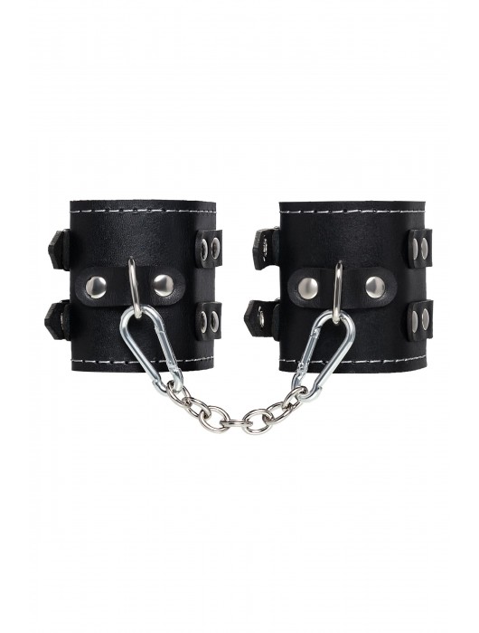 Черные кожаные наручники с двумя ремнями и красной подкладкой - Pecado - купить с доставкой в Грозном