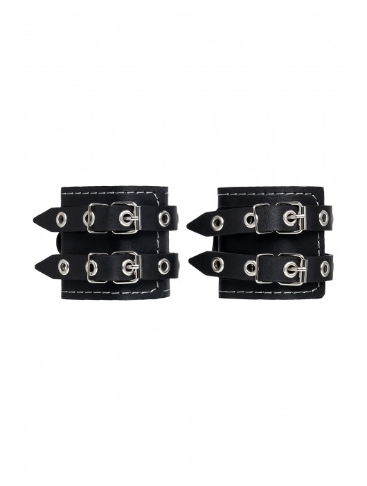 Черные кожаные наручники с двумя ремнями и красной подкладкой - Pecado - купить с доставкой в Грозном