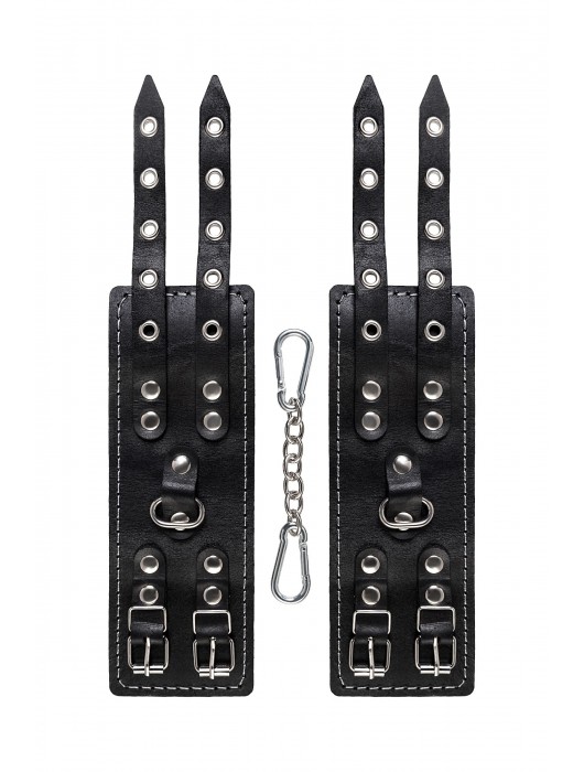 Черные кожаные наручники с двумя ремнями и красной подкладкой - Pecado - купить с доставкой в Грозном