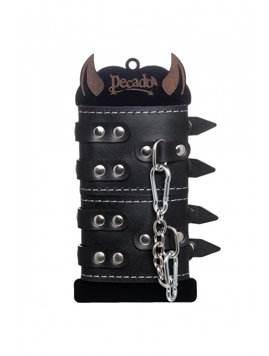 Черные кожаные наручники с двумя ремнями и красной подкладкой - Pecado - купить с доставкой в Грозном