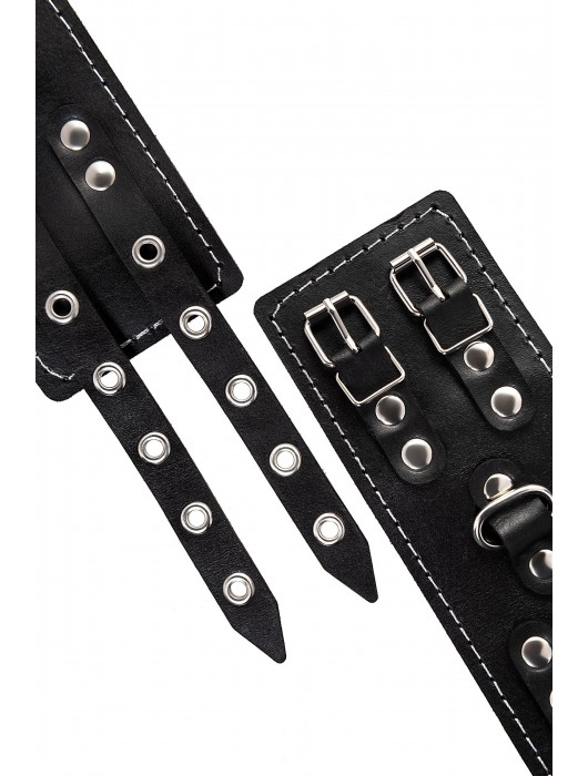 Черные кожаные наручники с двумя ремнями и красной подкладкой - Pecado - купить с доставкой в Грозном