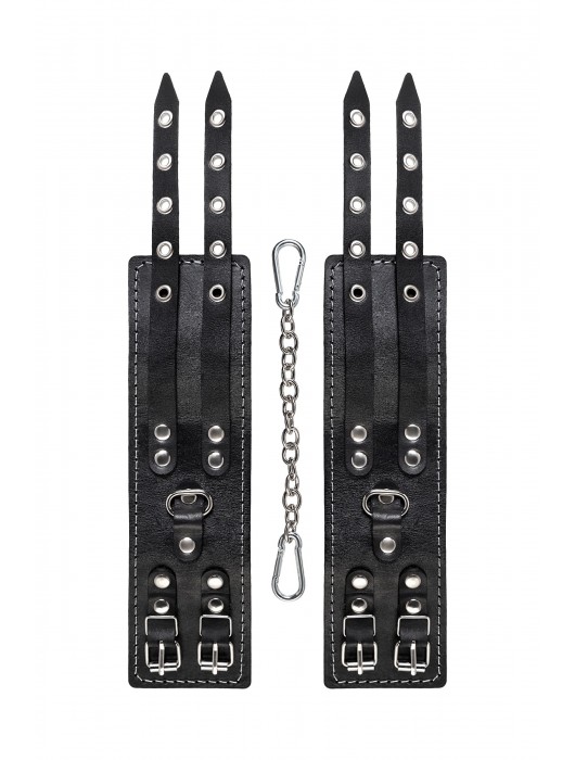 Черные кожаные оковы с двумя ремнями и красной подкладкой - Pecado - купить с доставкой в Грозном