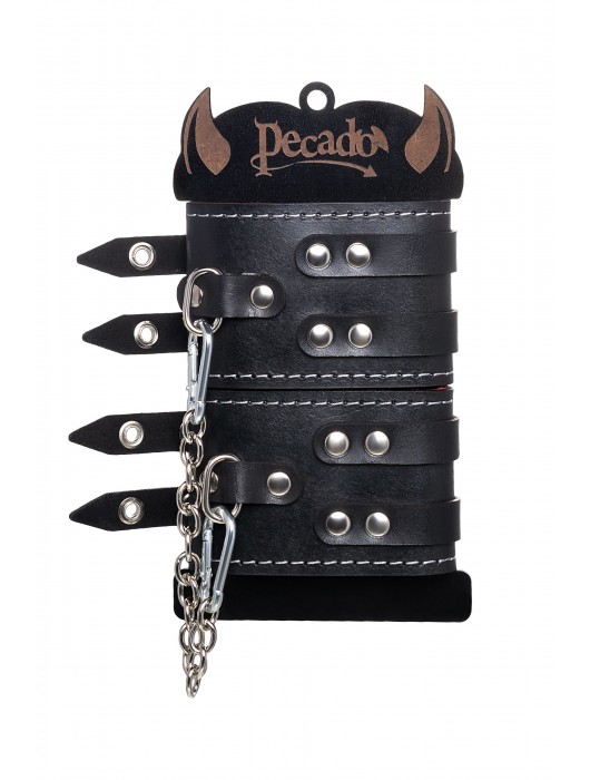 Черные кожаные оковы с двумя ремнями и красной подкладкой - Pecado - купить с доставкой в Грозном