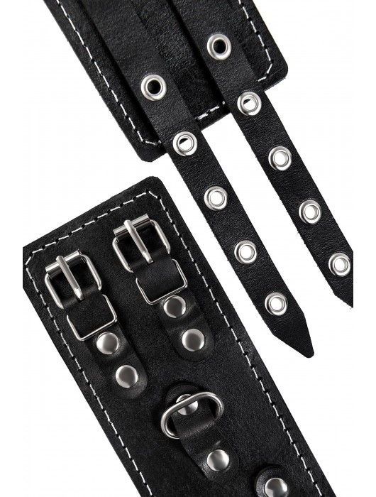 Черные кожаные оковы с двумя ремнями и красной подкладкой - Pecado - купить с доставкой в Грозном