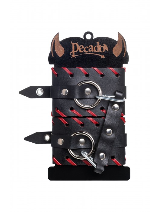 Черно-красные оковы из натуральной кожи - Pecado - купить с доставкой в Грозном