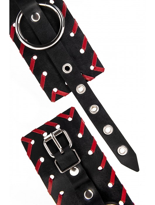 Черно-красные оковы из натуральной кожи - Pecado - купить с доставкой в Грозном