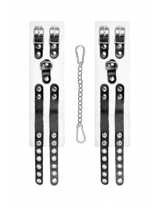 Бело-черные оковы с двумя ремешками и люверсами - Pecado - купить с доставкой в Грозном