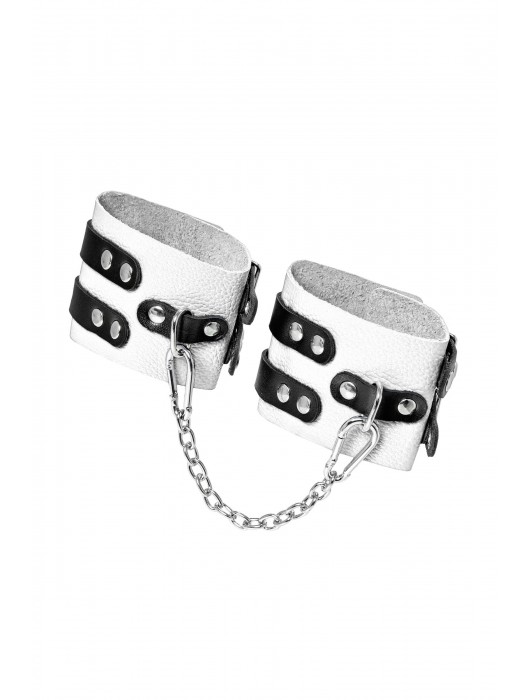 Бело-черные оковы с двумя ремешками и люверсами - Pecado - купить с доставкой в Грозном
