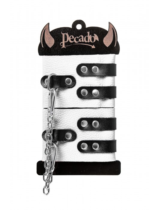 Бело-черные оковы с двумя ремешками и люверсами - Pecado - купить с доставкой в Грозном