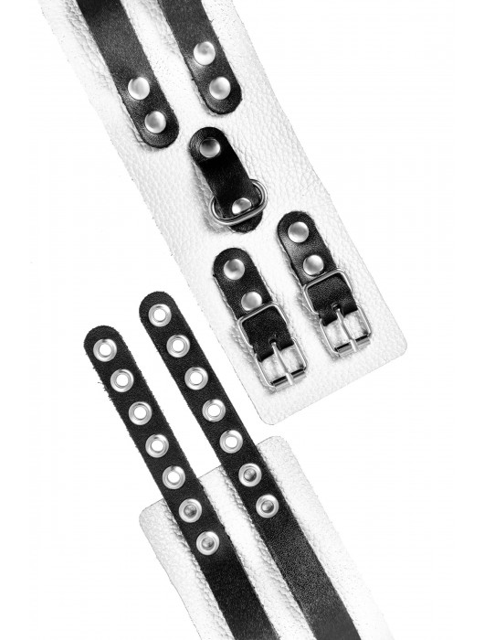 Бело-черные оковы с двумя ремешками и люверсами - Pecado - купить с доставкой в Грозном