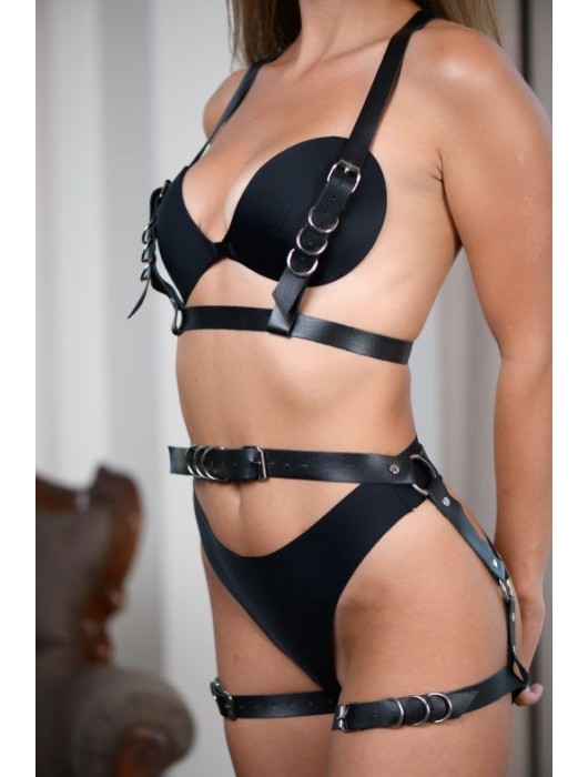 Черные гартеры из натуральной кожи с регулируемыми ремешками - БДСМ Арсенал - купить с доставкой в Грозном