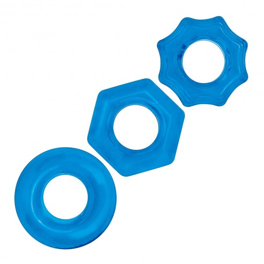 Комплект из трех голубых колец для эрекции 3-Pack Nuts   Bolts Stretch Cock Ring Set - BlueLine - в Грозном купить с доставкой