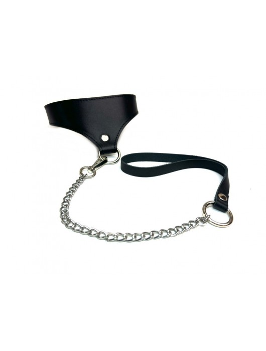 Черный кожаный ошейник Black Phoenix с поводком - БДСМ Арсенал - купить с доставкой в Грозном