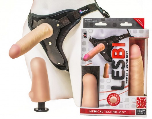 Телесный страпон Harness LESBI с вагинальной пробкой - 16,5 см. - LOVETOY (А-Полимер) - купить с доставкой в Грозном