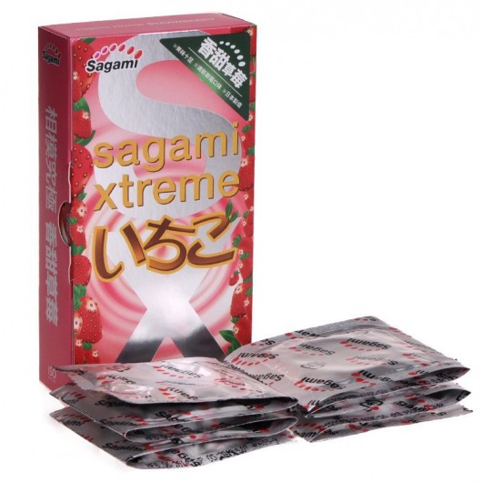 Презервативы Sagami Xtreme Strawberry c ароматом клубники - 10 шт. - Sagami - купить с доставкой в Грозном