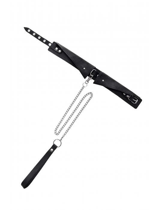 Черный кожаный ошейник-воротник с поводком - Pecado - купить с доставкой в Грозном