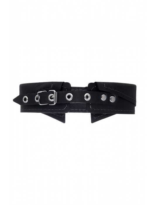 Черный кожаный ошейник-воротник с поводком - Pecado - купить с доставкой в Грозном