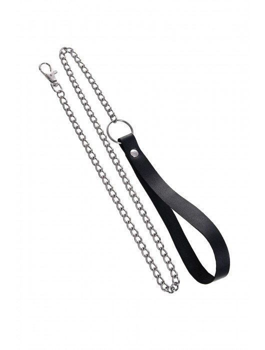 Черный кожаный ошейник-воротник с поводком - Pecado - купить с доставкой в Грозном