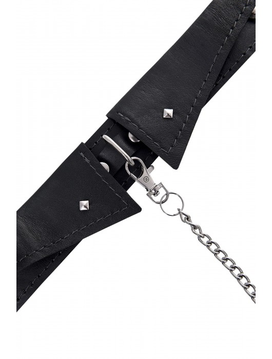 Черный кожаный ошейник-воротник с поводком - Pecado - купить с доставкой в Грозном