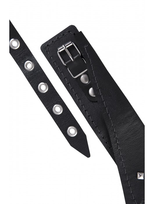 Черный кожаный ошейник-воротник с поводком - Pecado - купить с доставкой в Грозном