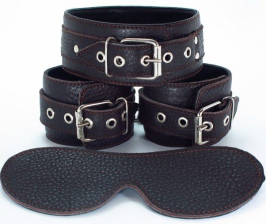 Набор БДСМ-аксессуаров из мягкой кожи черного цвета - БДСМ Арсенал - купить с доставкой в Грозном