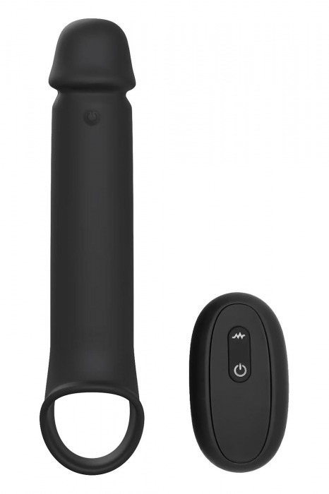 Черная насадка-удлинитель с вибрацией Vibrating Extender With Remote - Dream Toys - в Грозном купить с доставкой