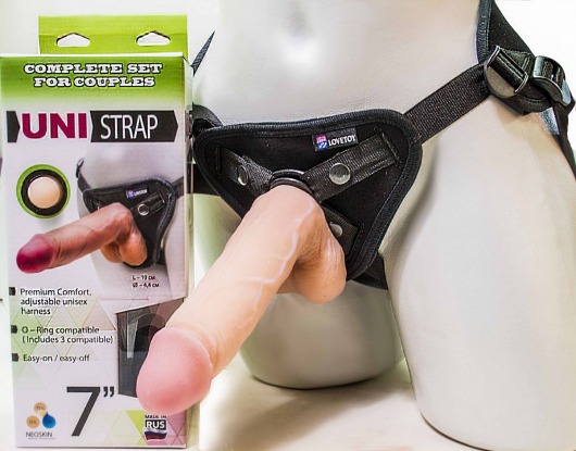Страпон-унисекс с двумя насадками UNI strap 7  Harness - 19 и 16 см. - LOVETOY (А-Полимер) - купить с доставкой в Грозном