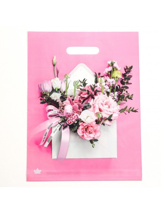 Розовый пакет с цветочным принтом и вырубной ручкой (40х31 см) - Сима-Ленд - купить с доставкой в Грозном