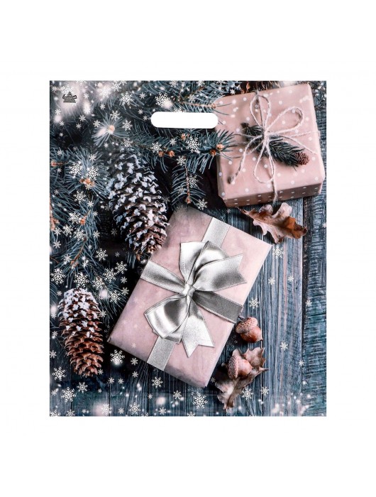 Новогодний пакет с принтом в виде подарков и вырубной ручкой (45х38 см) - Сима-Ленд - купить с доставкой в Грозном