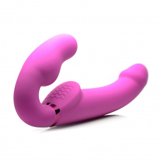 Розовый безремневой страпон с вибрацией и функцией расширения Inflatable Ergo-Fit Strapless Strap-On - XR Brands - купить с доставкой в Грозном