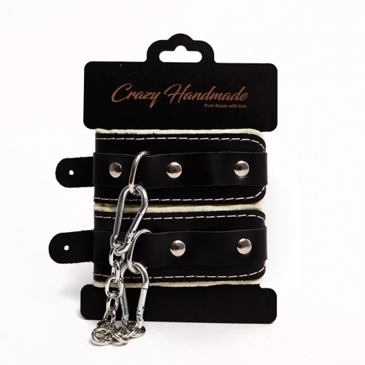 Черные скругленные наручники с мягкой бежевой подкладкой - Crazy Handmade - купить с доставкой в Грозном