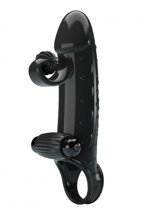 Черная вибронасадка на пенис с подхватом мошонки - 20 см. - Baile - в Грозном купить с доставкой