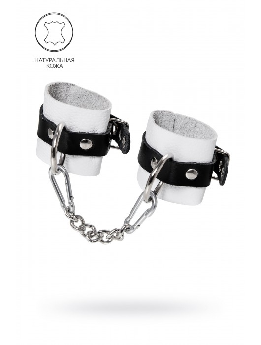 Бело-черные кожаные наручники с одним ремешком с люверсами - Pecado - купить с доставкой в Грозном
