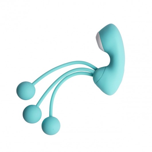 Бирюзовый вакуумный стимулятор клитора с вагинальными виброшариками - Youvic