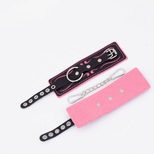 Черно-розовые кожаные наручники с розовой строчкой - Crazy Handmade - купить с доставкой в Грозном