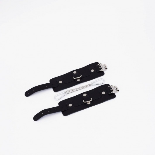 Черные кожаные наручники с хромированной фурнитурой - Crazy Handmade - купить с доставкой в Грозном