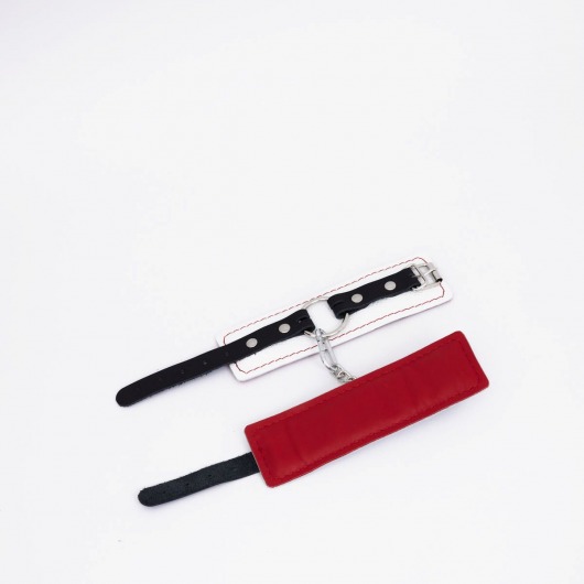 Бело-красные кожаные наручники - Crazy Handmade - купить с доставкой в Грозном