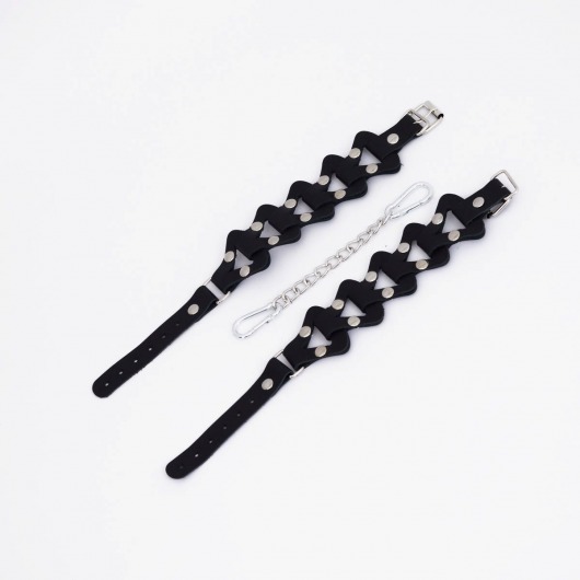 Черные кожаные наручники из звеньев - Crazy Handmade - купить с доставкой в Грозном