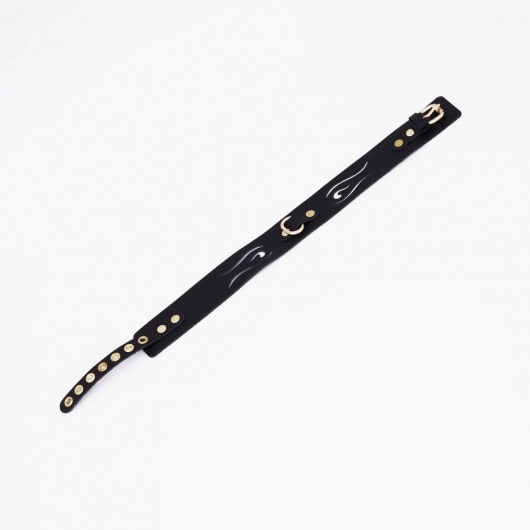 Черный кожаный ошейник с золотистой фурнитурой - Crazy Handmade - купить с доставкой в Грозном