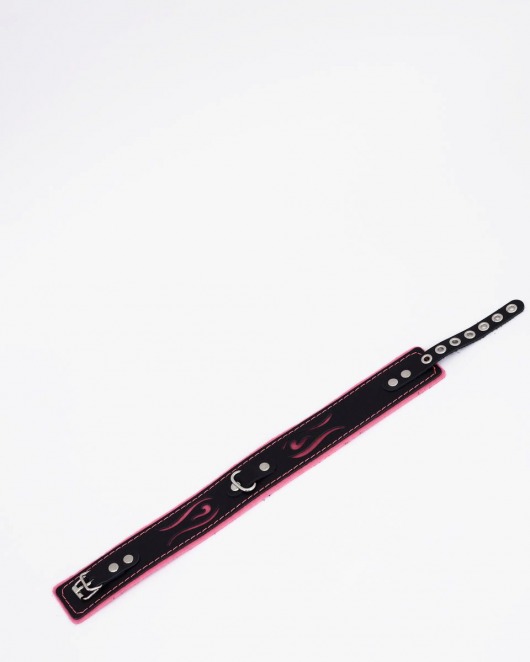 Черно-розовый кожаный ошейник с розовой строчкой - Crazy Handmade - купить с доставкой в Грозном